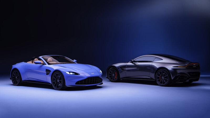 Two Aston Martin Cars — Blue, Dramatic, 3d Render, Convertible