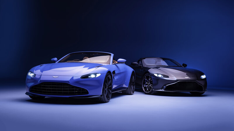 Two Aston Martin Cars — Blue, Dramatic, 3d Render