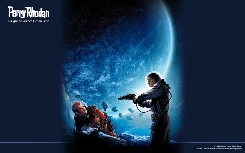 Two Astronauts in Space — Blue