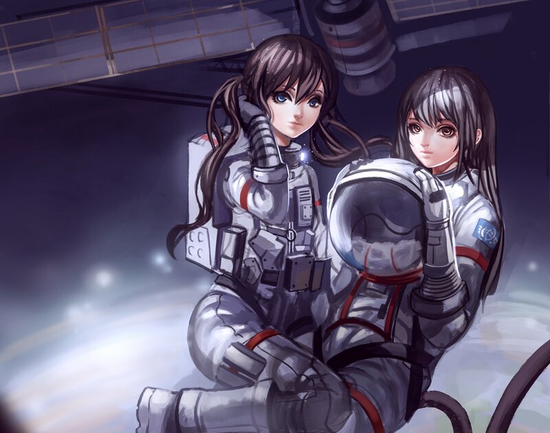Two Astronauts in Space — Gray