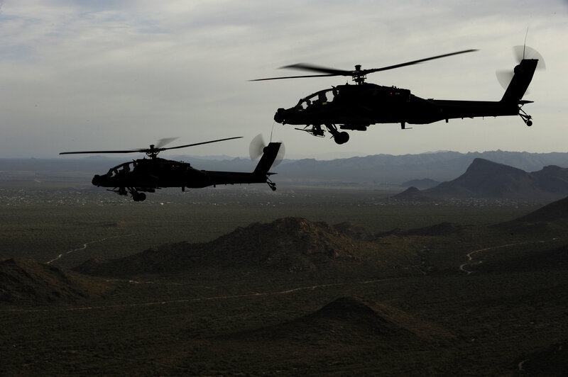 Two Attack Helicopters — Black, Dramatic