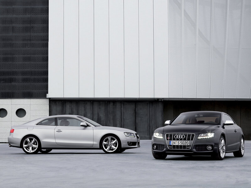 Two Audi cars on display