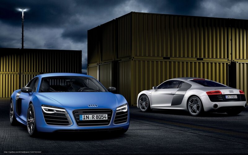 Two Audi R8 Sports Cars — Blue, Dramatic