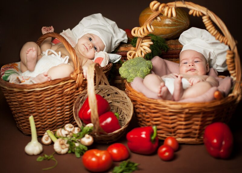 Two Babies in Baskets — Brown