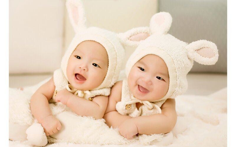 Two Babies in Bunny Hats