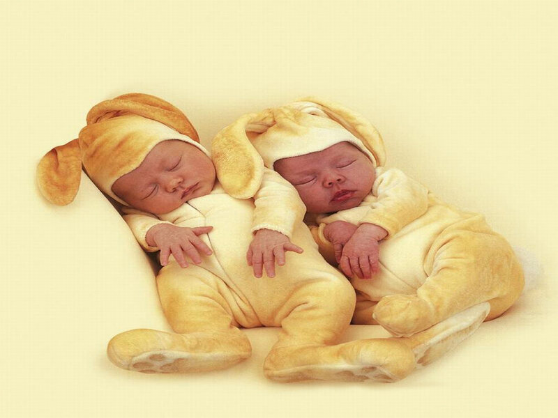Two Babies in Bunny Suits