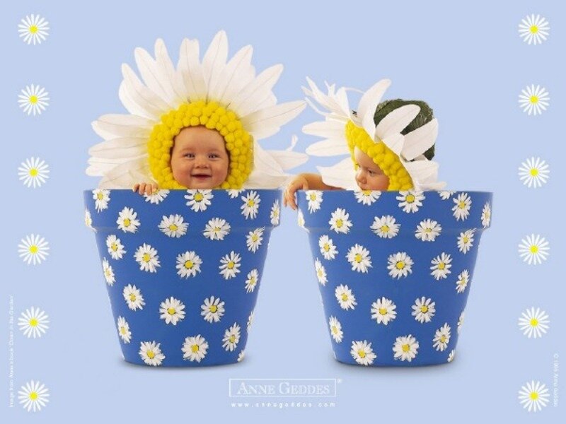 Two Babies in Flower Pots