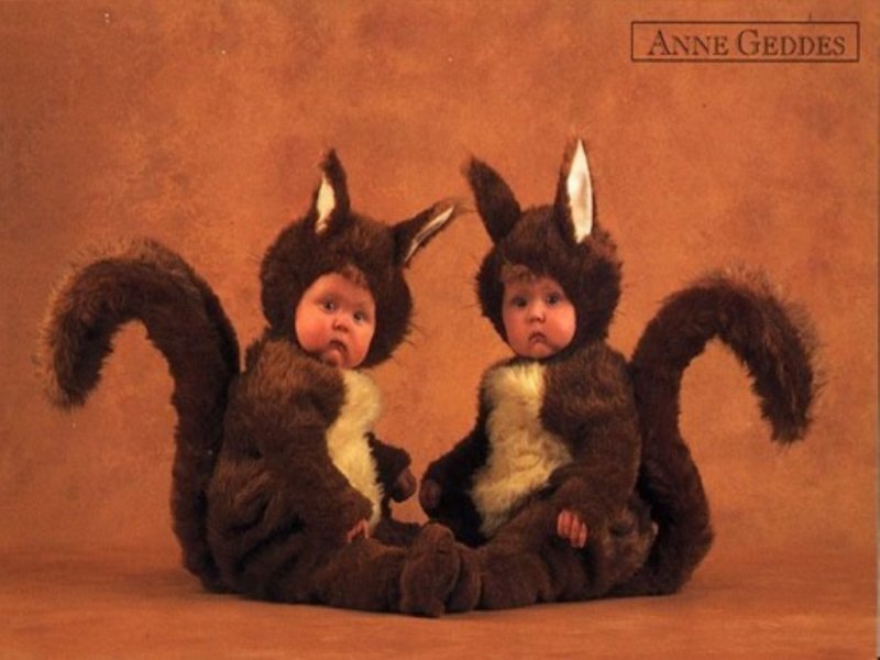 Two Babies in Squirrel Costumes