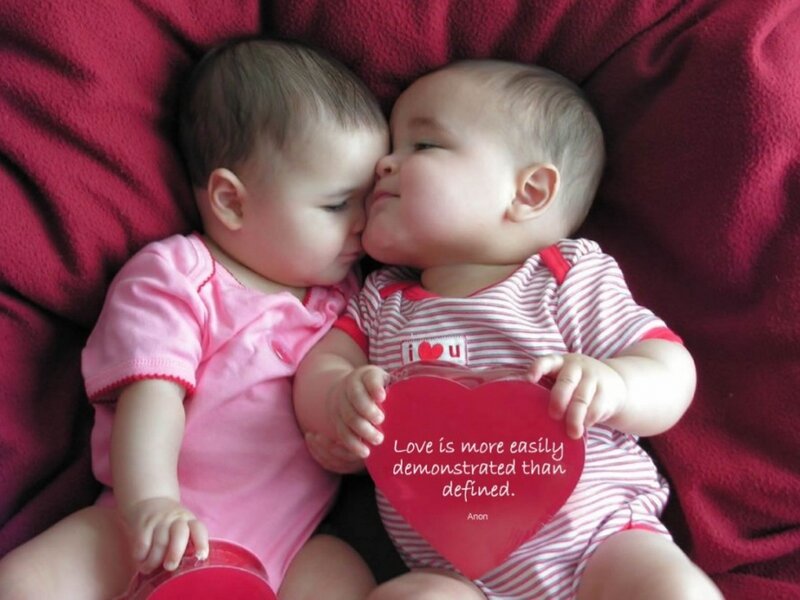 Two Babies Kissing — Red, Affectionate