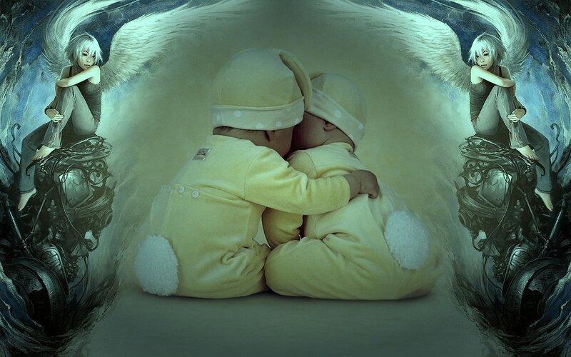 Two babies with angel guardians