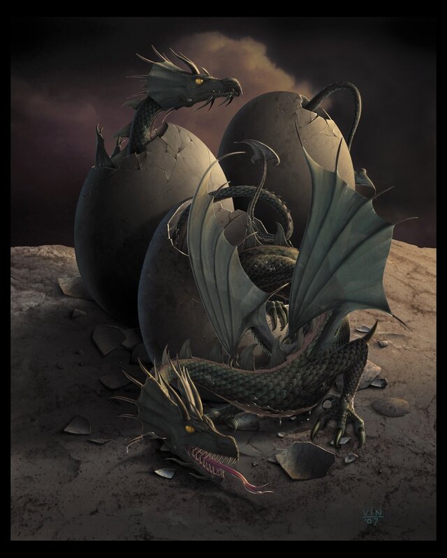 Two Baby Dragons Hatching