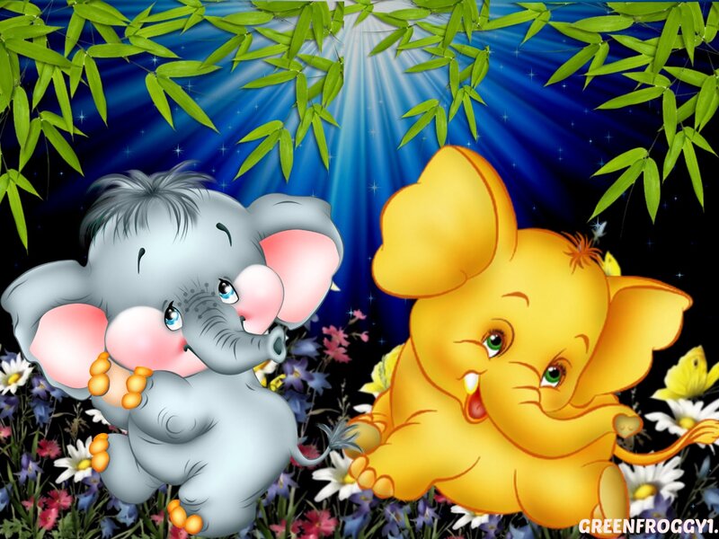 Two Baby Elephants — Blue