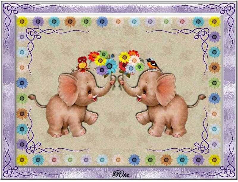 Two Baby Elephants — Purple
