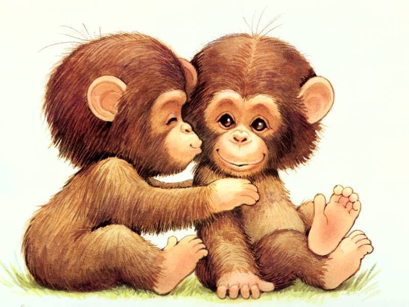 Two Baby Monkeys — Brown