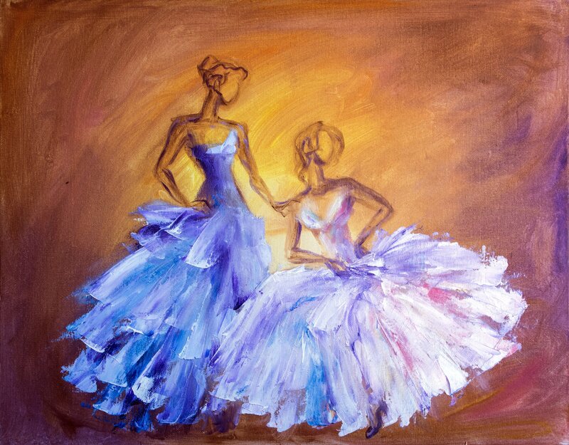 Two Ballerinas Dancing — Blue