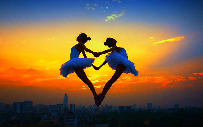 Two Ballerinas in Silhouette