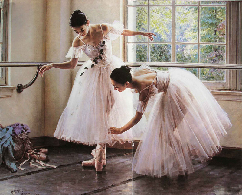 Two Ballerinas in Studio — White