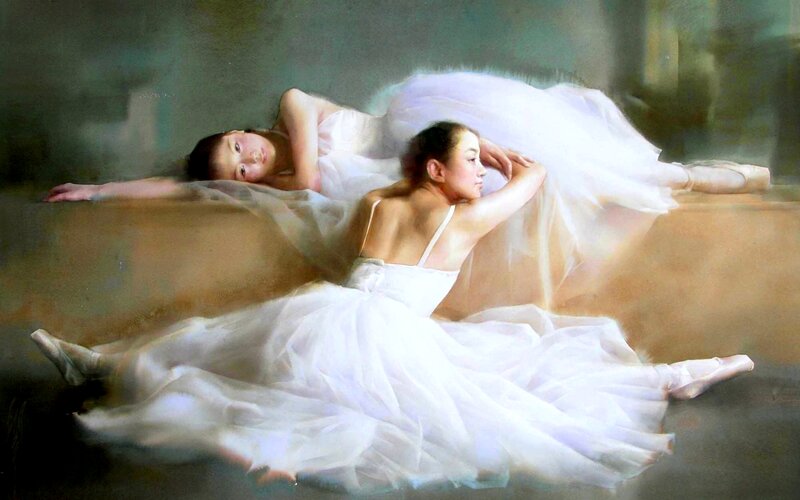 Two Ballerinas Resting — White