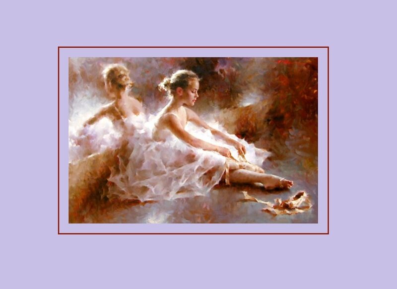 Two Ballerinas Sitting — White