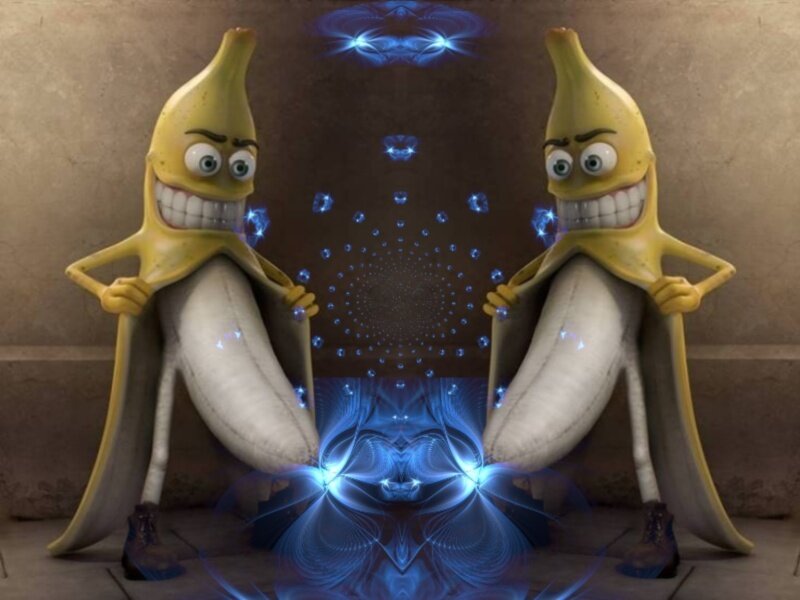 two banana characters with glowing effects