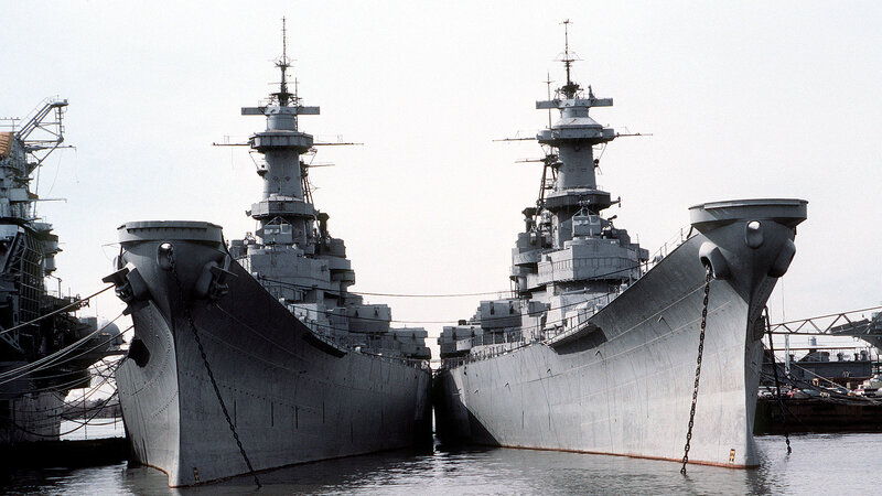 Two battleships docked side by side