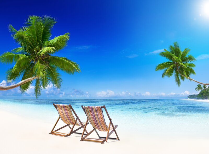 Two Beach Chairs on Sand — Blue, Serene, Afternoon