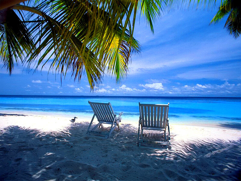 Two Beach Chairs on Sand — Blue, Serene