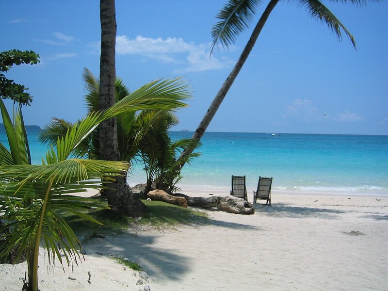 Two Beach Chairs on Sand — Blue