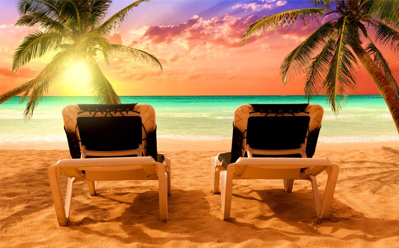 Two Beach Chairs on Sand — Orange