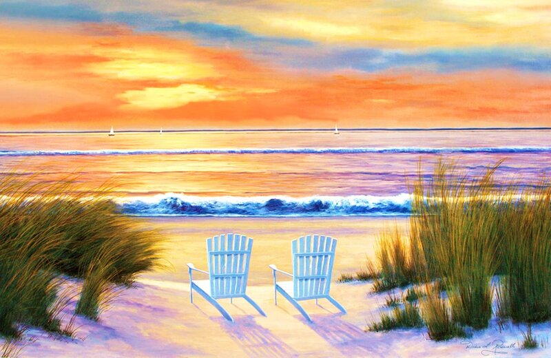 Two Beach Chairs — Orange, Serene, Sunset, Painting