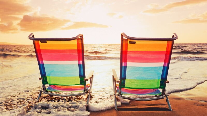 Two Beach Chairs — Orange, Serene, Sunset, Photograph