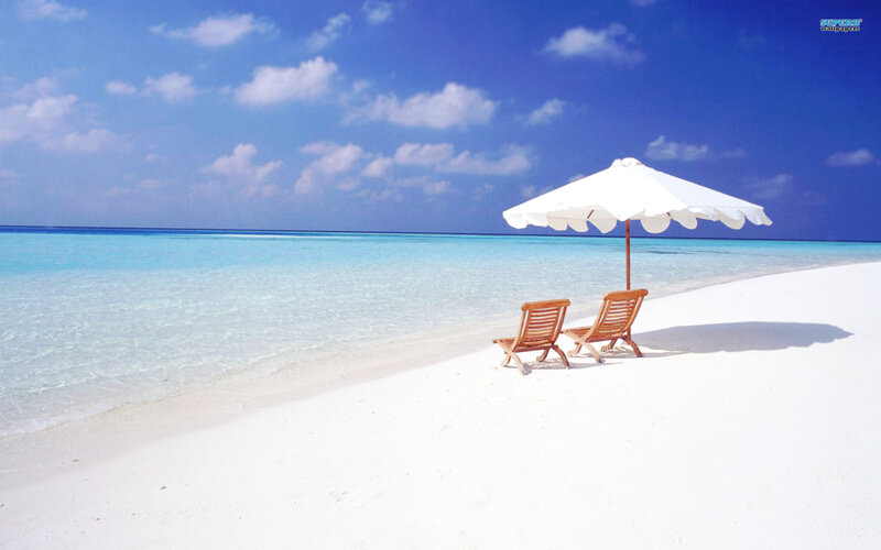 Two Beach Chairs under Umbrella — Blue