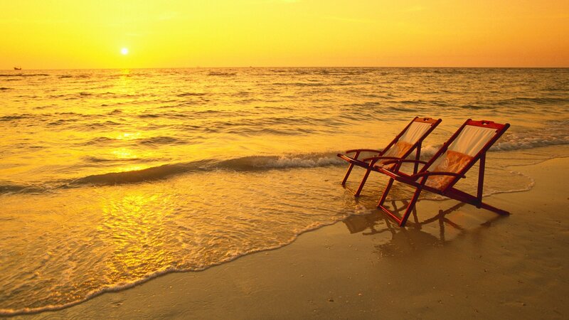 Two Beach Chairs — Yellow, Serene, Sunset
