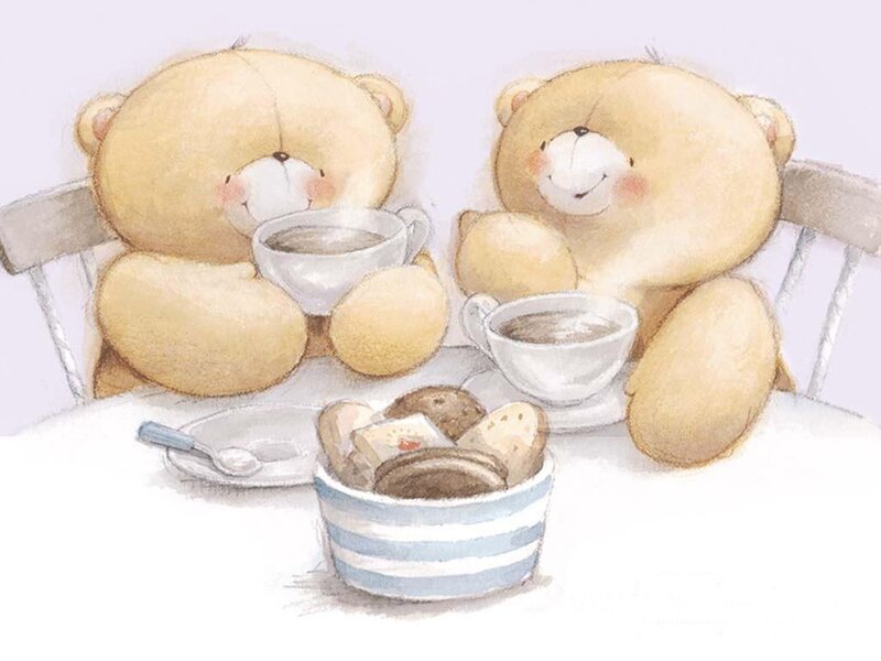 Two bears having tea together