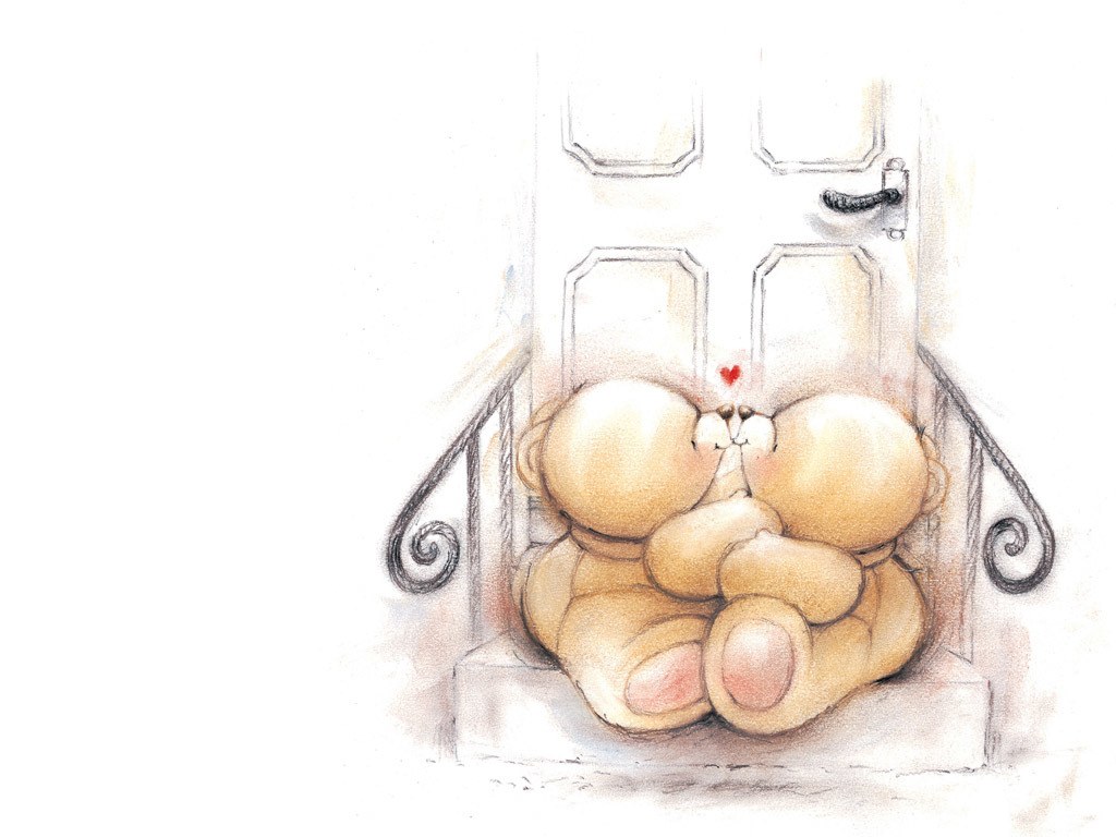 two bears kissing on steps