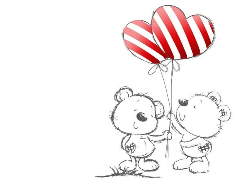 two bears with heart balloons