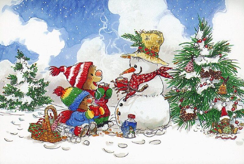 Two Bears with Snowman