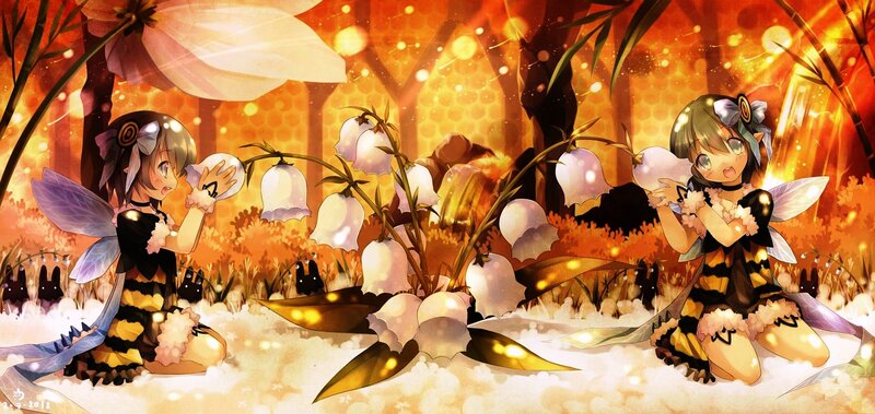 Two Bee Fairies in Forest