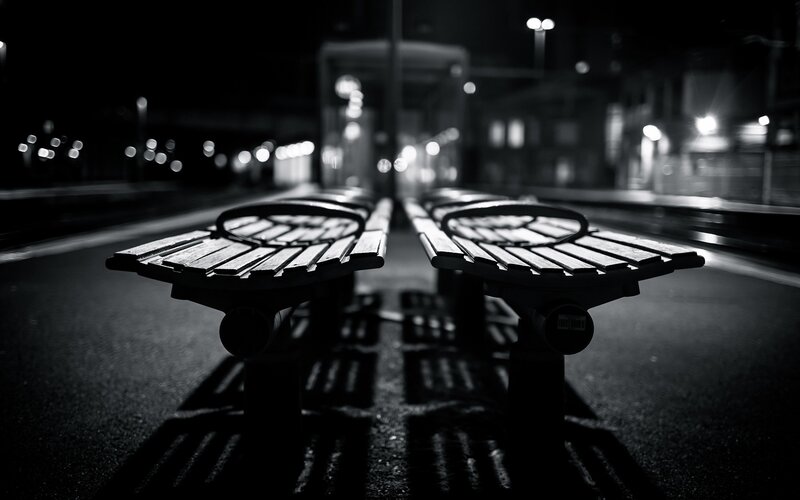 Two Benches at Night