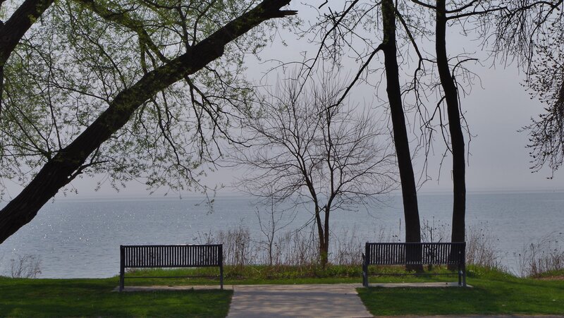 Two Benches by Water