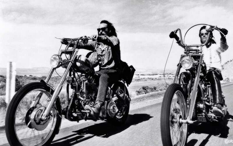 Two bikers on a road trip