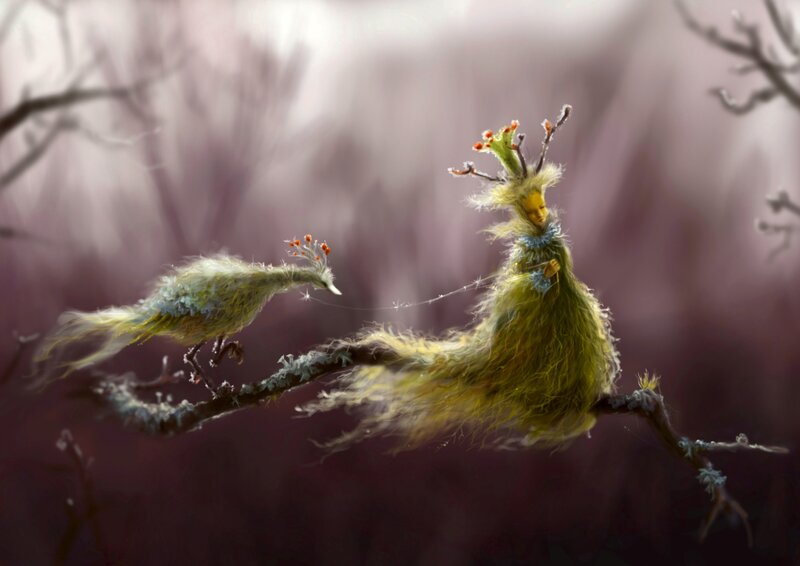 Two Bird-like Creatures — Green