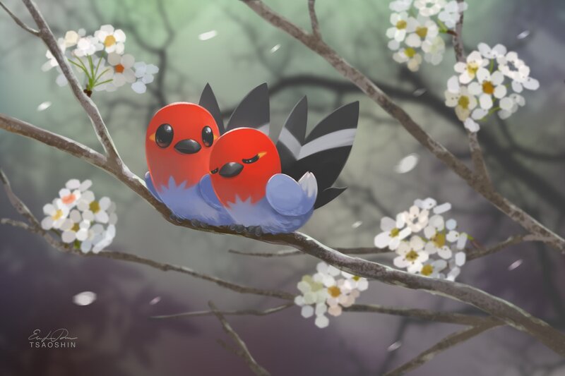 Two Bird-like Creatures — Red