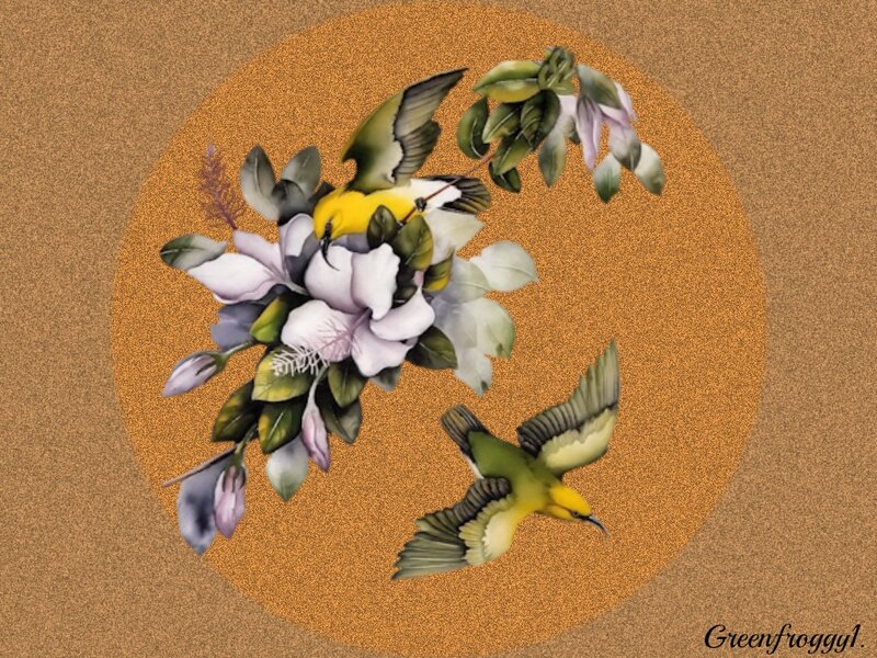 Two Birds and Flowers — Brown