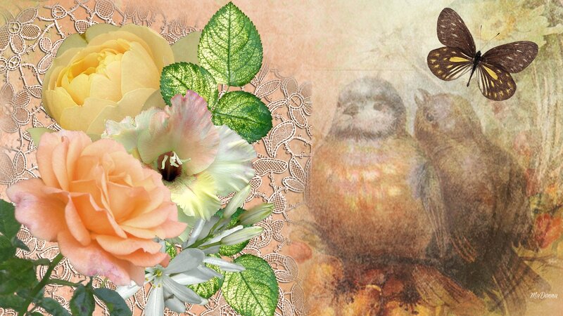 Two Birds and Flowers — Yellow