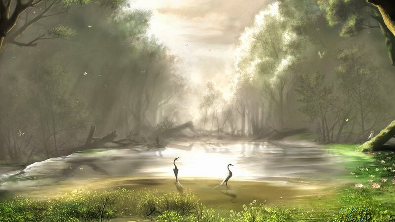 Two Birds in a Pond — Green