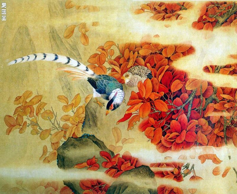 Two Birds in Autumn Foliage