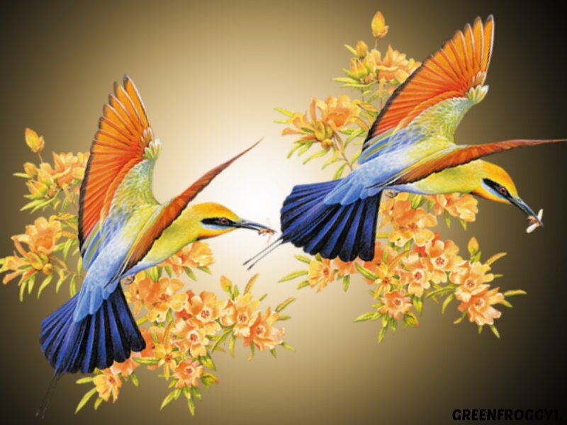 Two Birds in Flight — Blue, Vibrant
