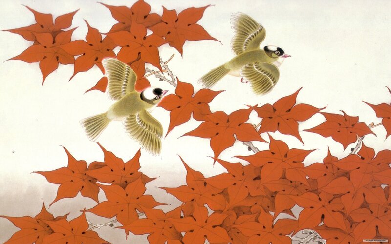 Two Birds in Flight — Red