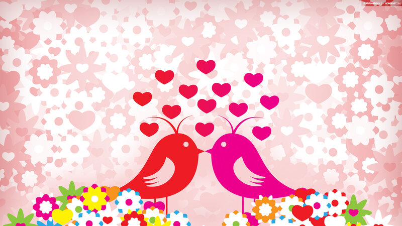 Two Birds Kissing — Pink, Romantic